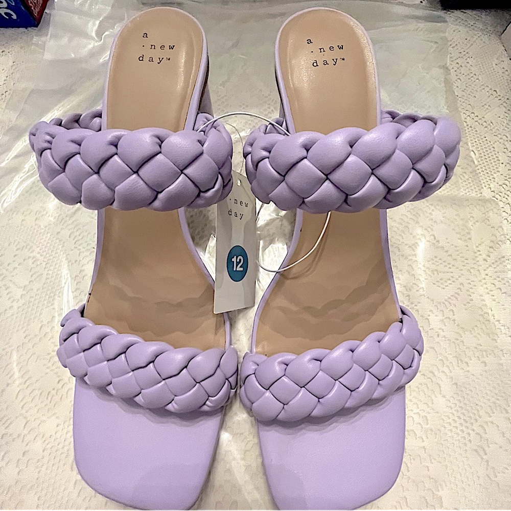 A New Day Lilac Purple Basil Slip On Double Band Woven Mule Heels New! - Picture 9 of 10
